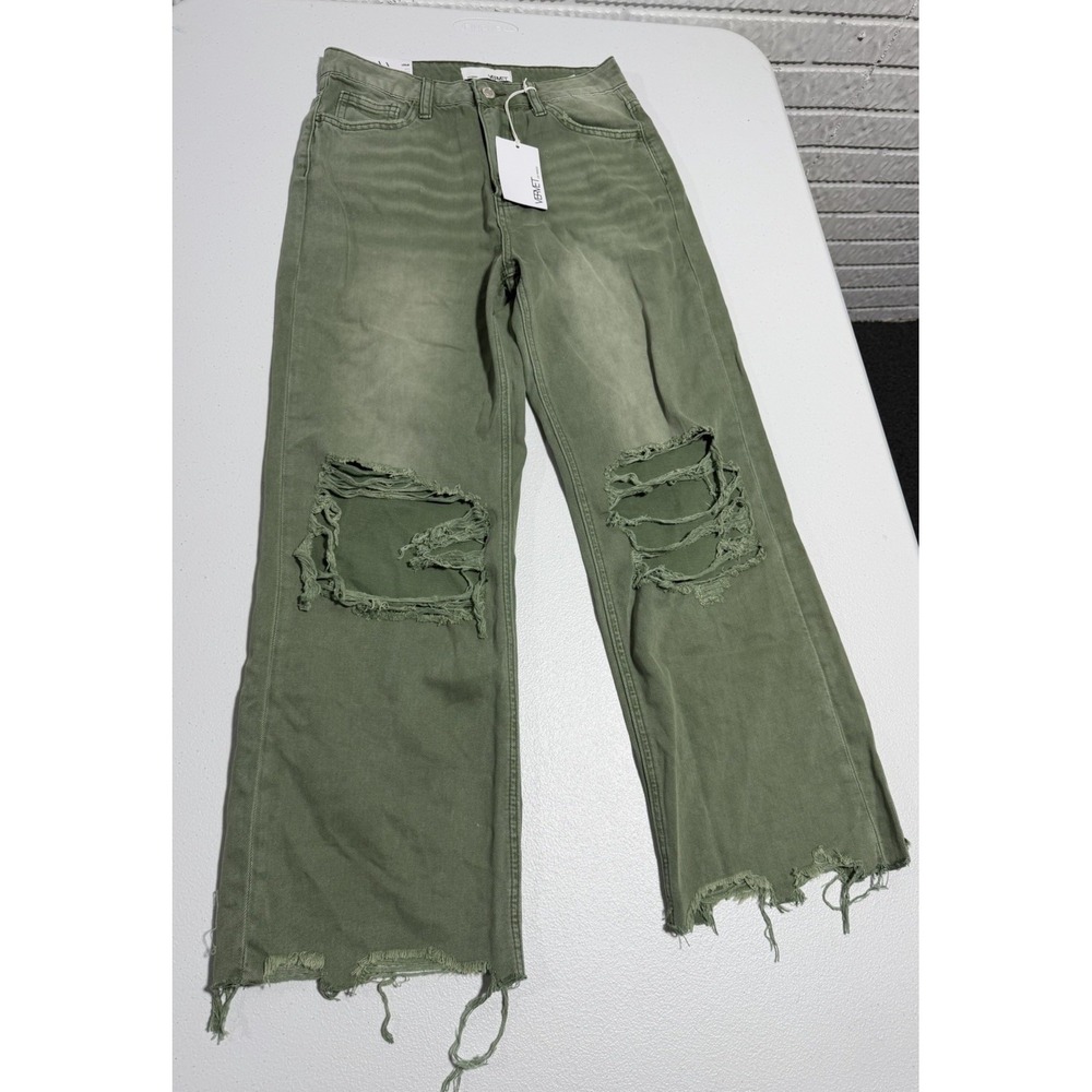 NWT Vervet Leslie Distressed Jeans 90's Vintage Flare Green Size 25